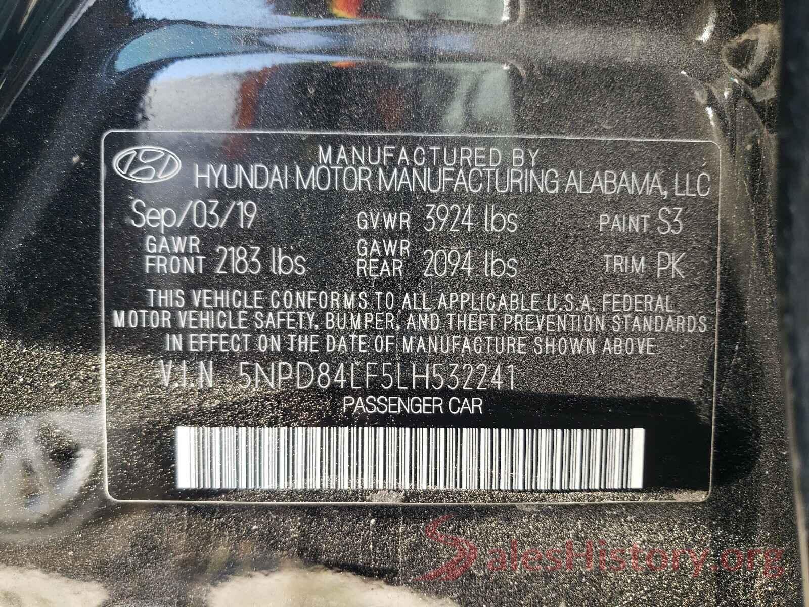 5NPD84LF5LH532241 2020 HYUNDAI ELANTRA