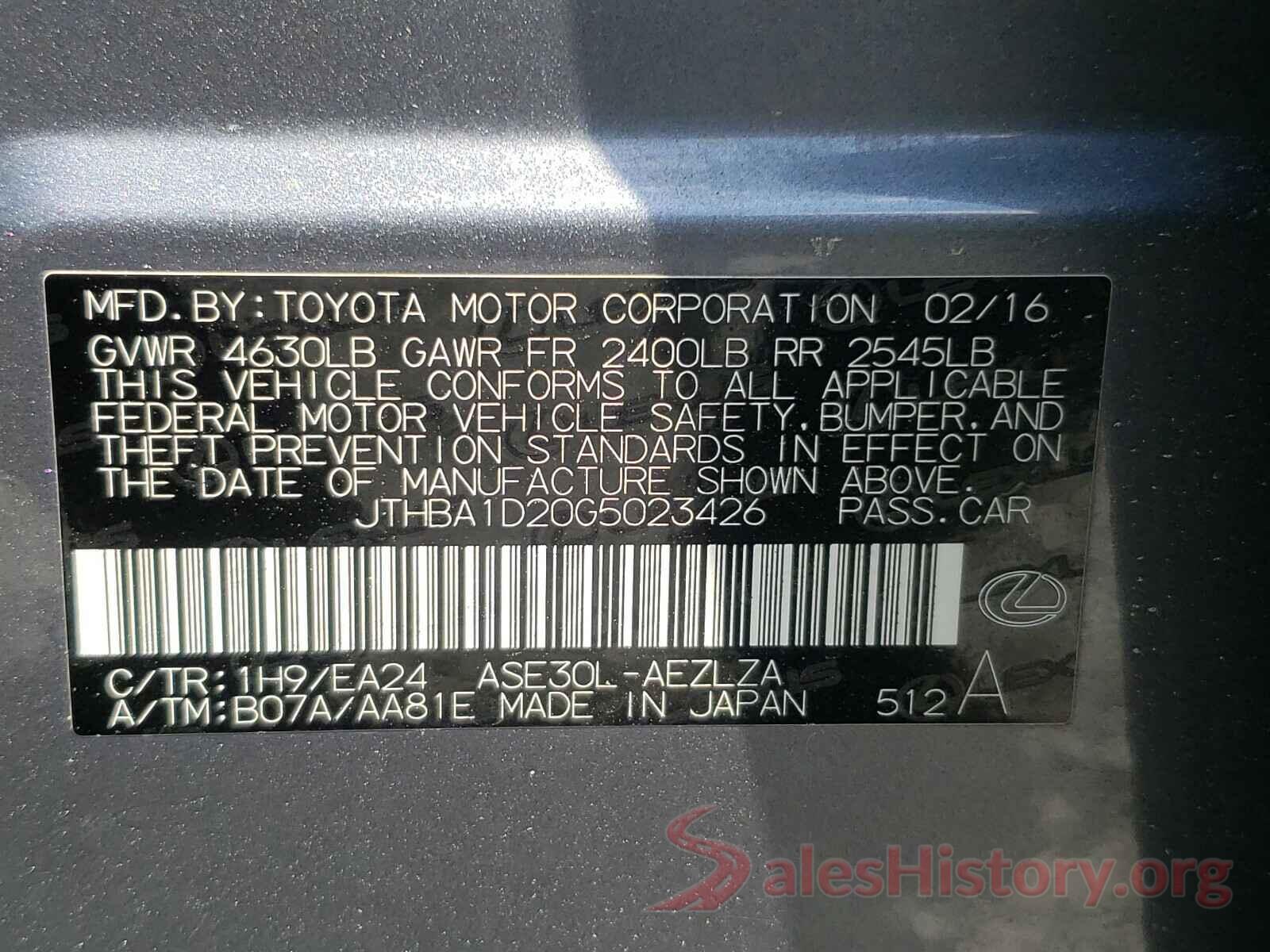 JTHBA1D20G5023426 2016 LEXUS IS