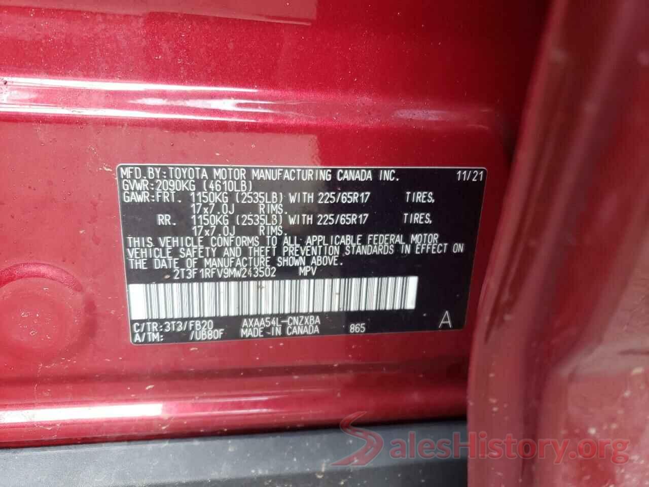 2T3F1RFV9MW243502 2021 TOYOTA RAV4