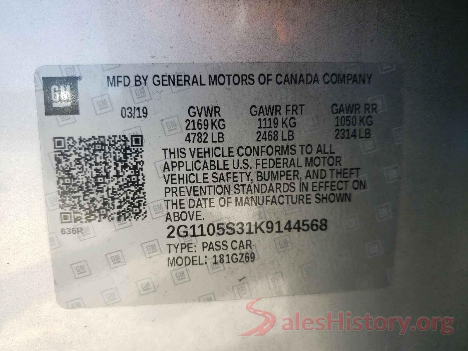 2G1105S31K9144568 2019 CHEVROLET IMPALA