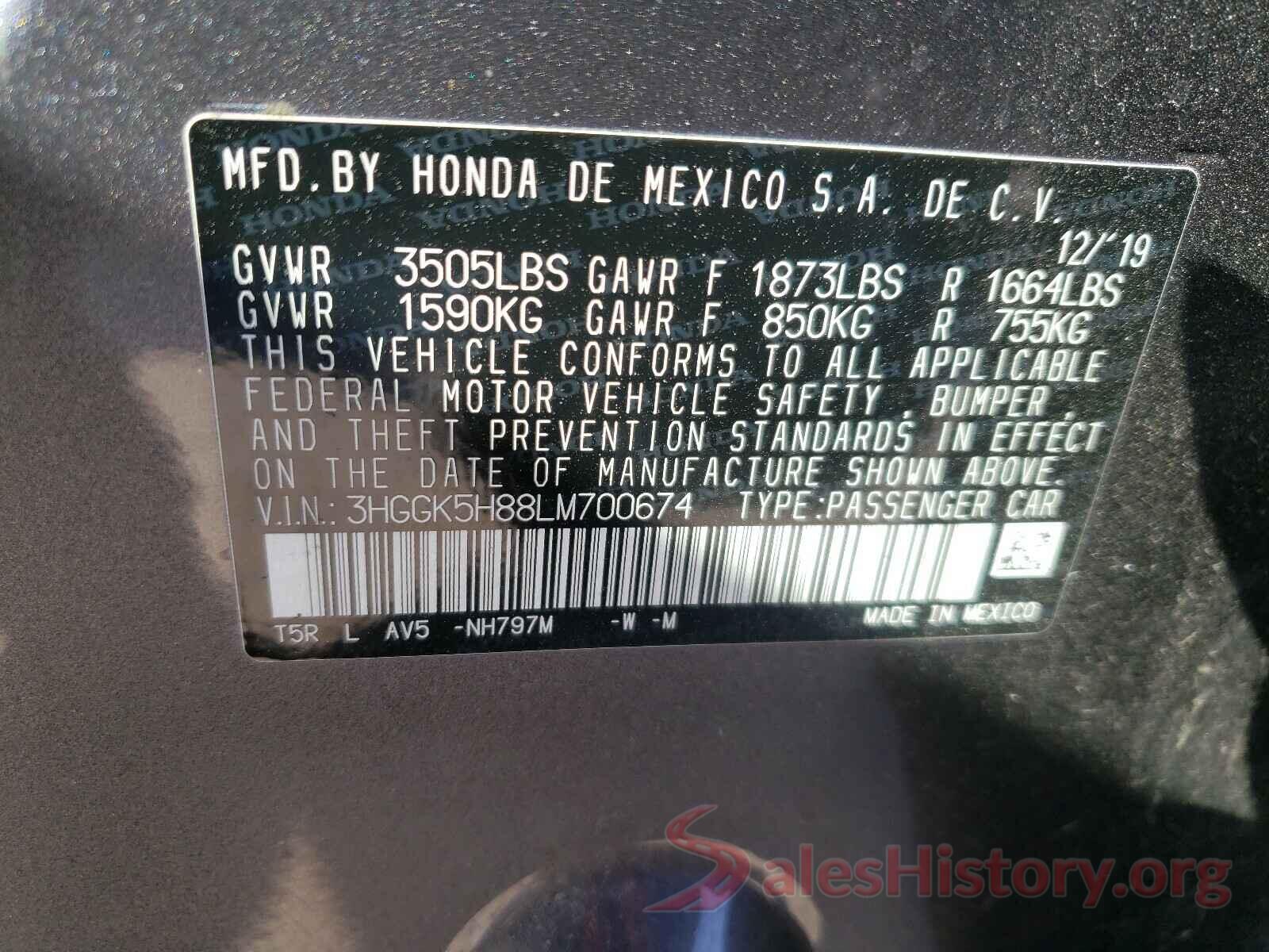 3HGGK5H88LM700674 2020 HONDA FIT