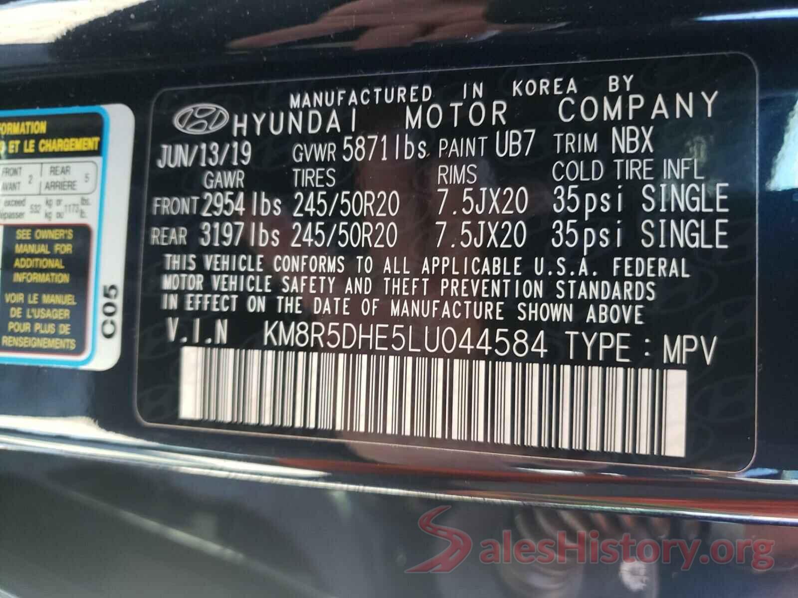 KM8R5DHE5LU044584 2020 HYUNDAI PALISADE