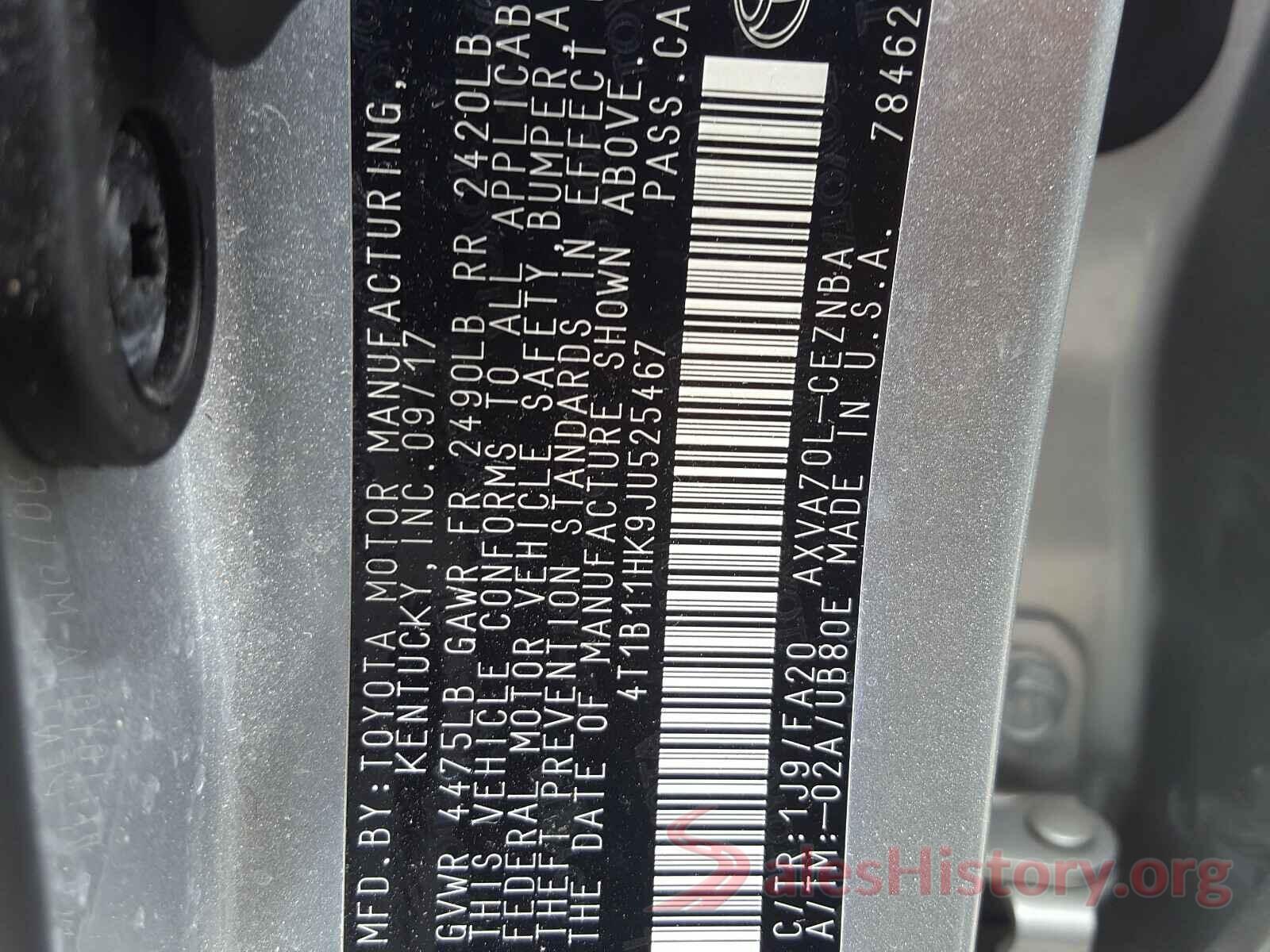 4T1B11HK9JU525467 2018 TOYOTA CAMRY