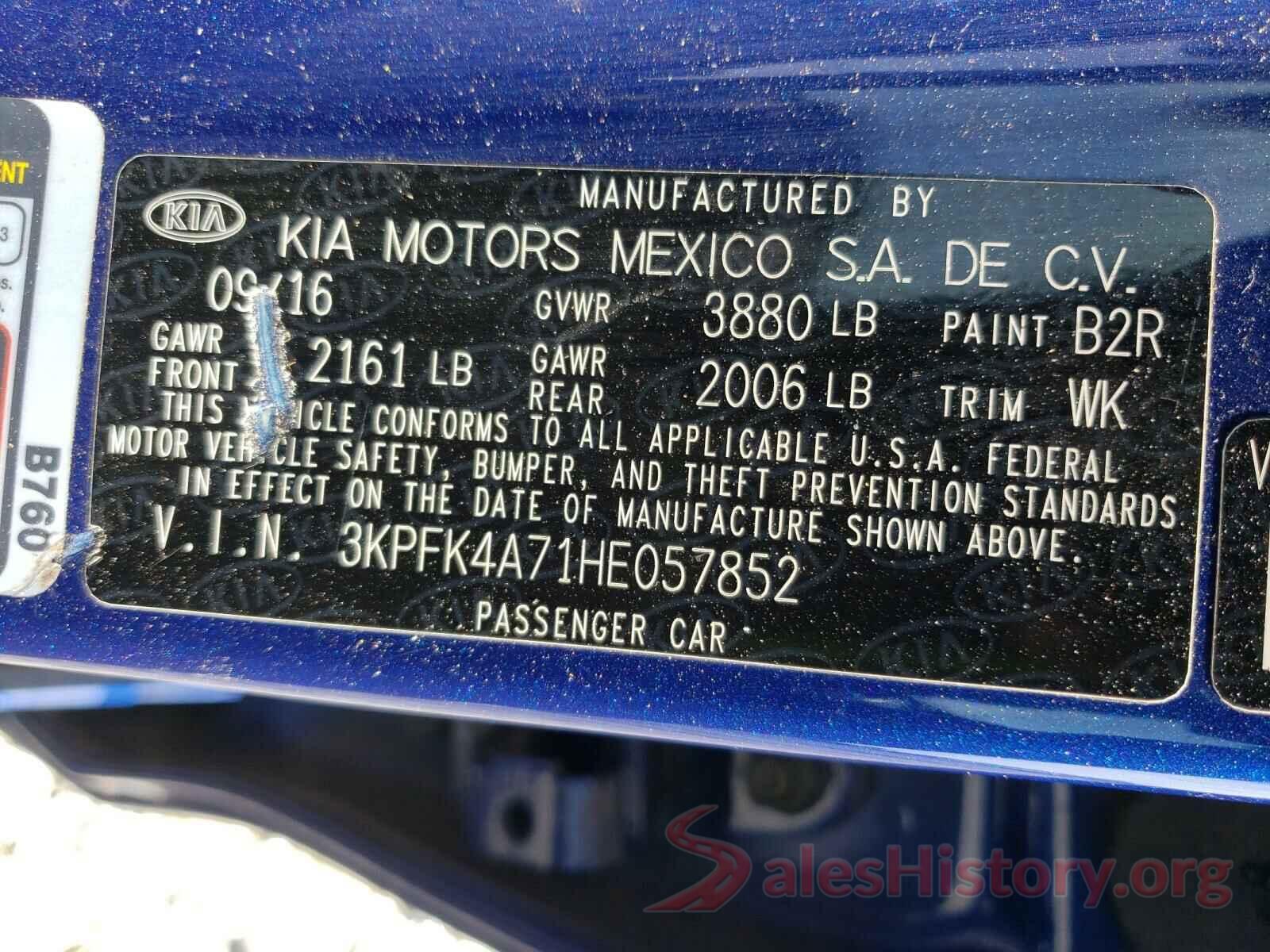 3KPFK4A71HE057852 2017 KIA FORTE