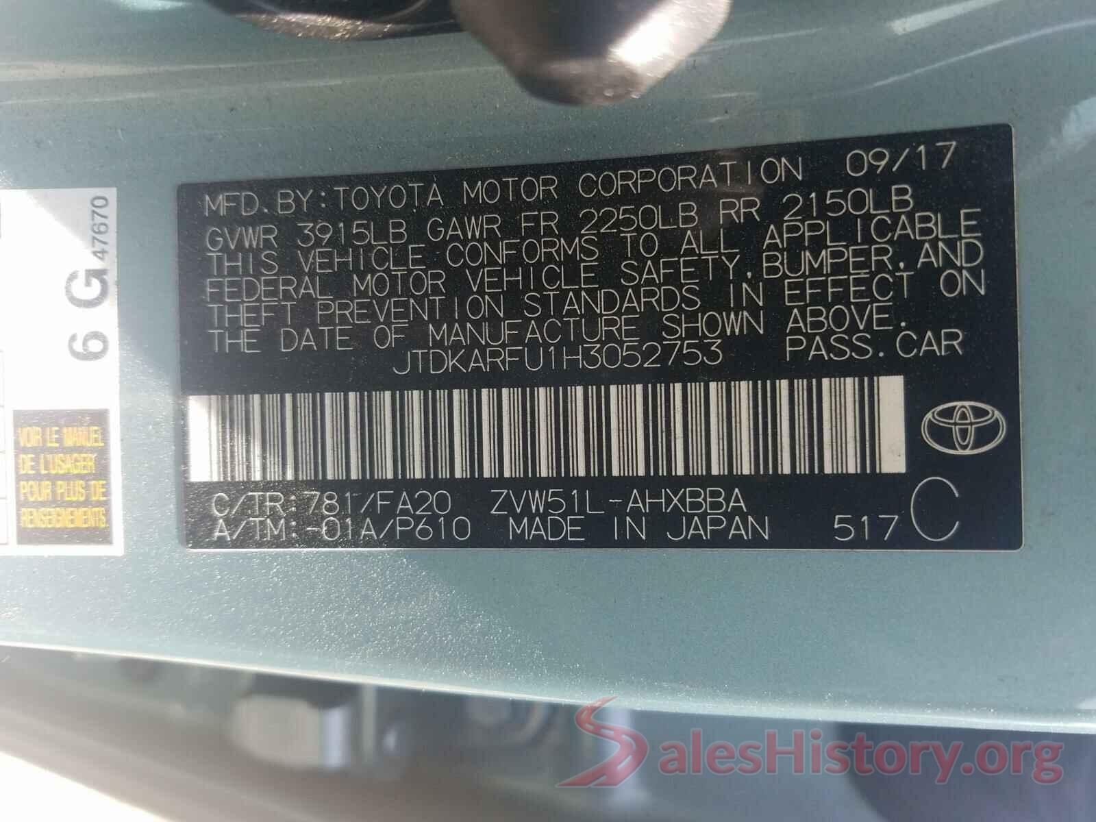 JTDKARFU1H3052753 2017 TOYOTA PRIUS