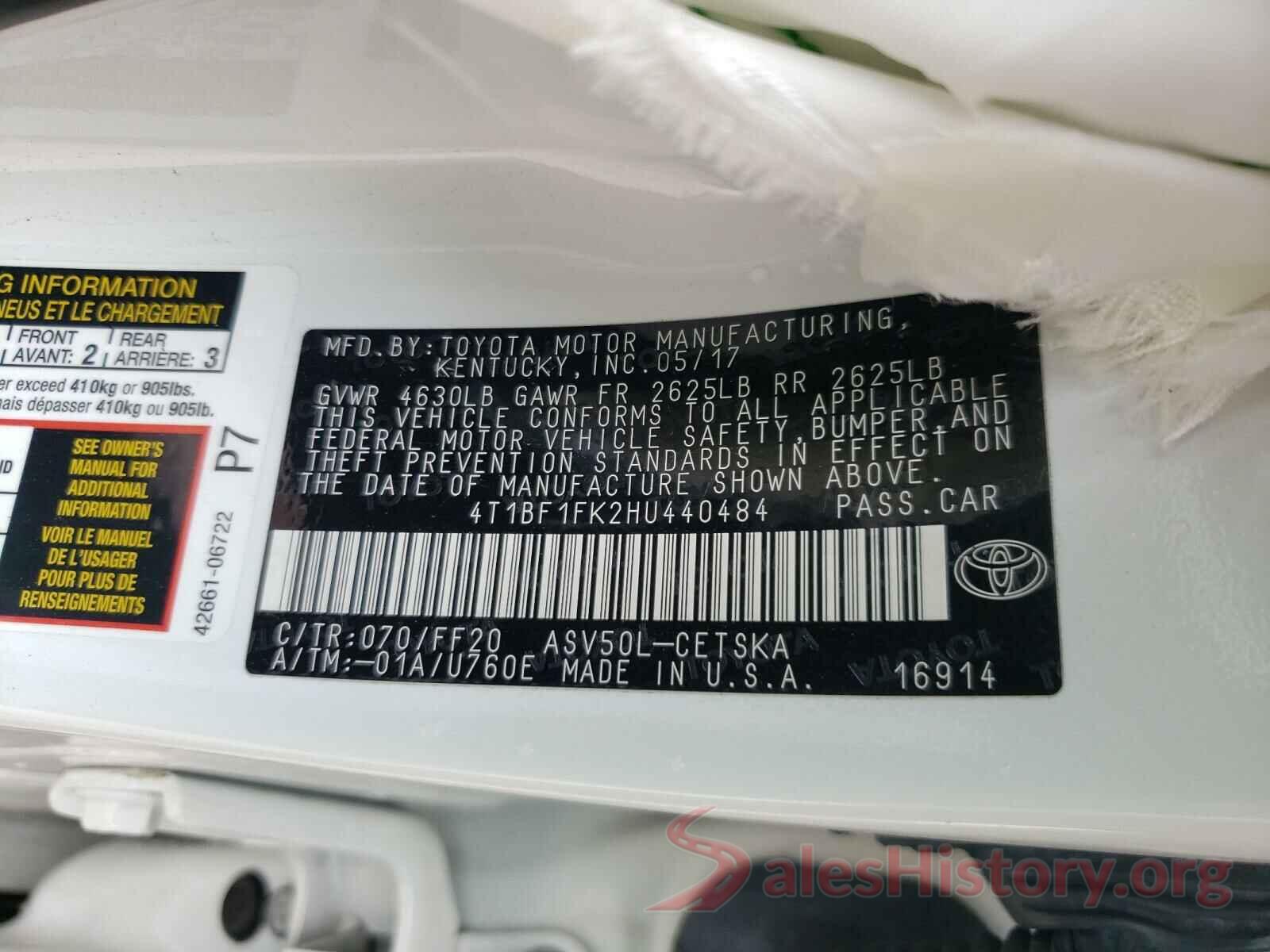 4T1BF1FK2HU440484 2017 TOYOTA CAMRY