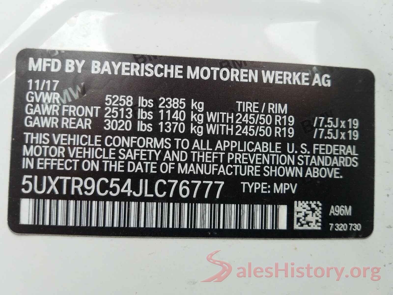 5UXTR9C54JLC76777 2018 BMW X3