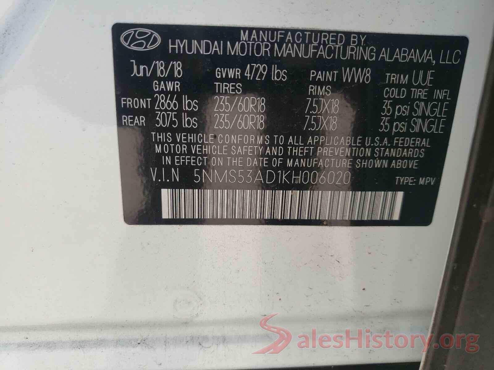 5NMS53AD1KH006020 2019 HYUNDAI SANTA FE