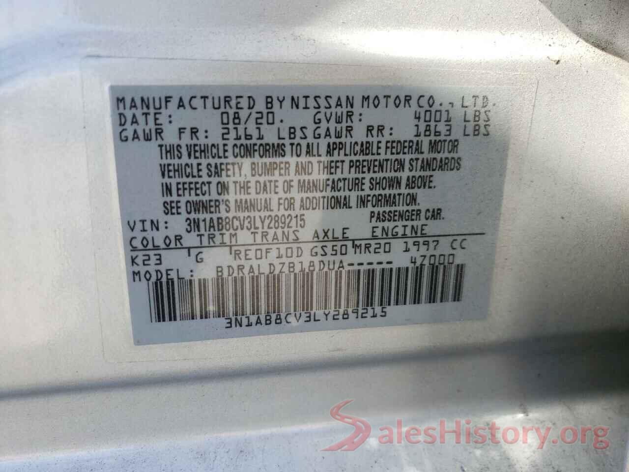 3N1AB8CV3LY289215 2020 NISSAN SENTRA