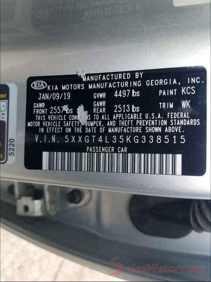 5XXGT4L35KG338515 2019 KIA OPTIMA