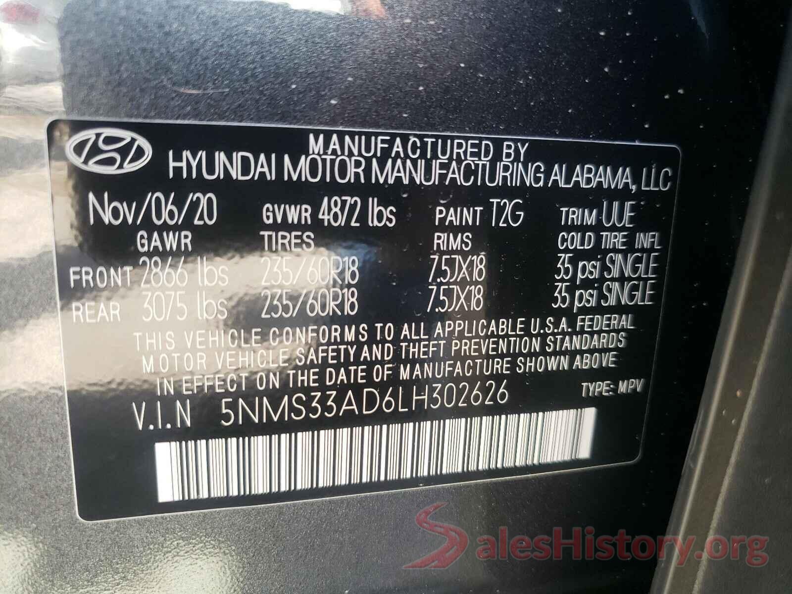 5NMS33AD6LH302626 2020 HYUNDAI SANTA FE