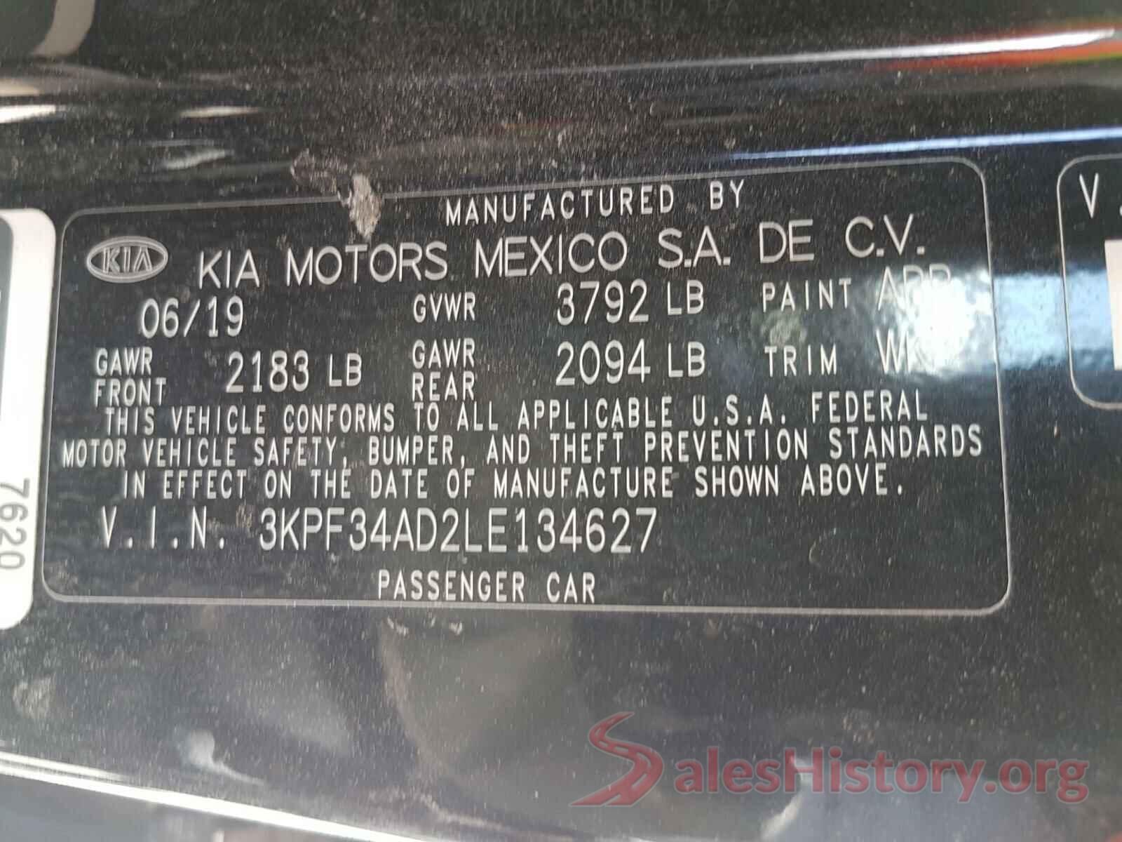 3KPF34AD2LE134627 2020 KIA FORTE