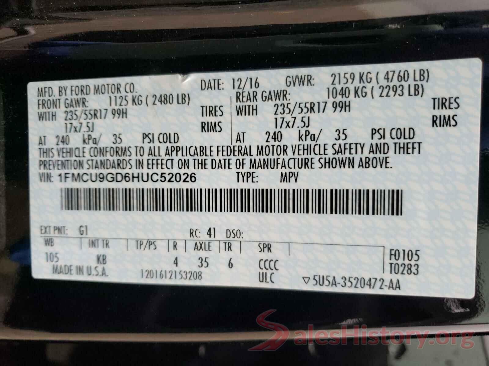 1FMCU9GD6HUC52026 2017 FORD ESCAPE