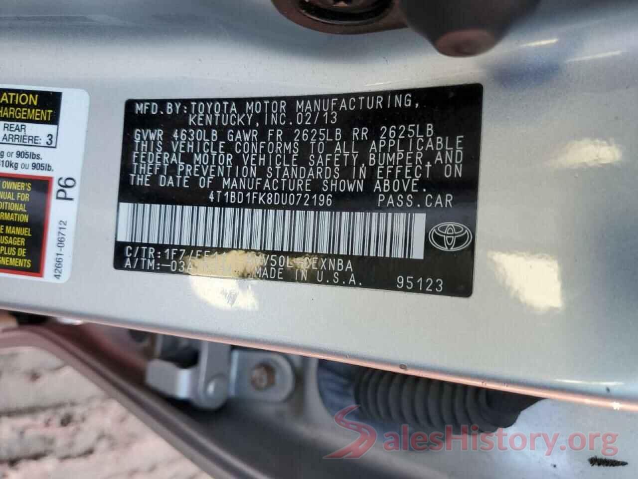 4T1BD1FK8DU072196 2013 TOYOTA CAMRY