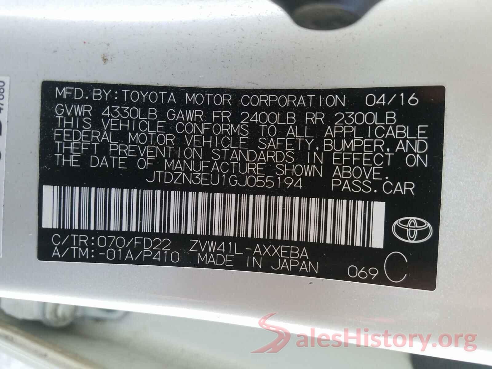 JTDZN3EU1GJ055194 2016 TOYOTA PRIUS