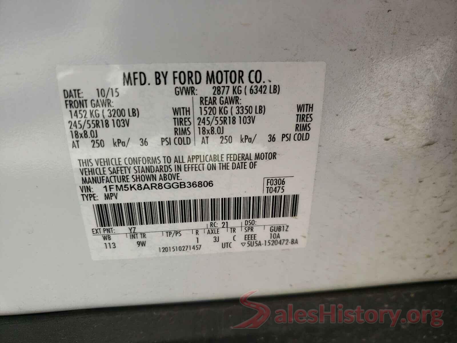 1FM5K8AR8GGB36806 2016 FORD EXPLORER