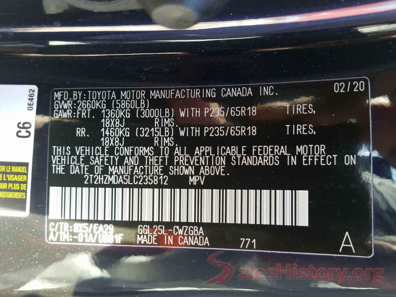 2T2HZMDA5LC235812 2020 LEXUS RX350