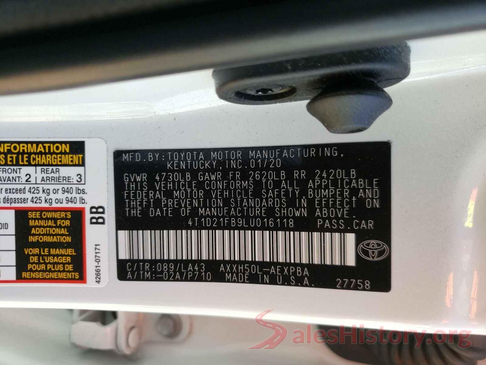 4T1D21FB9LU016118 2020 TOYOTA AVALON