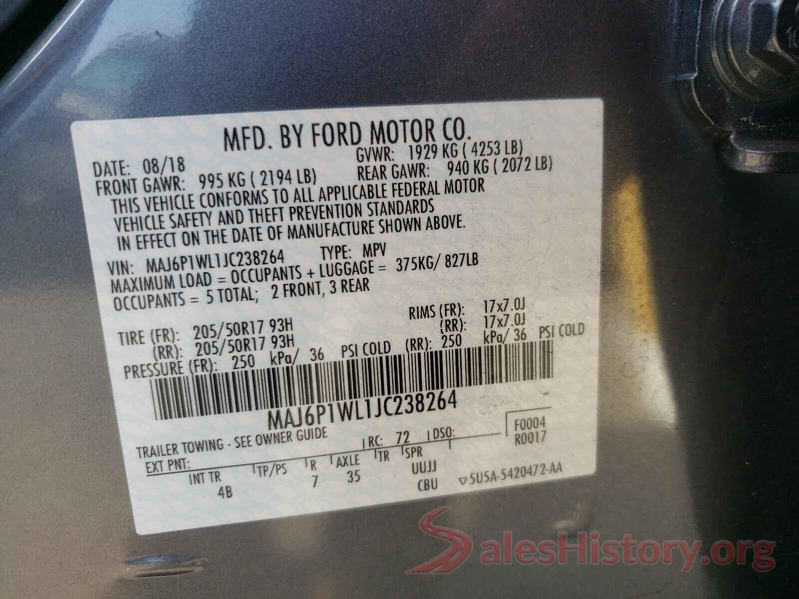 MAJ6P1WL1JC238264 2018 FORD ALL OTHER