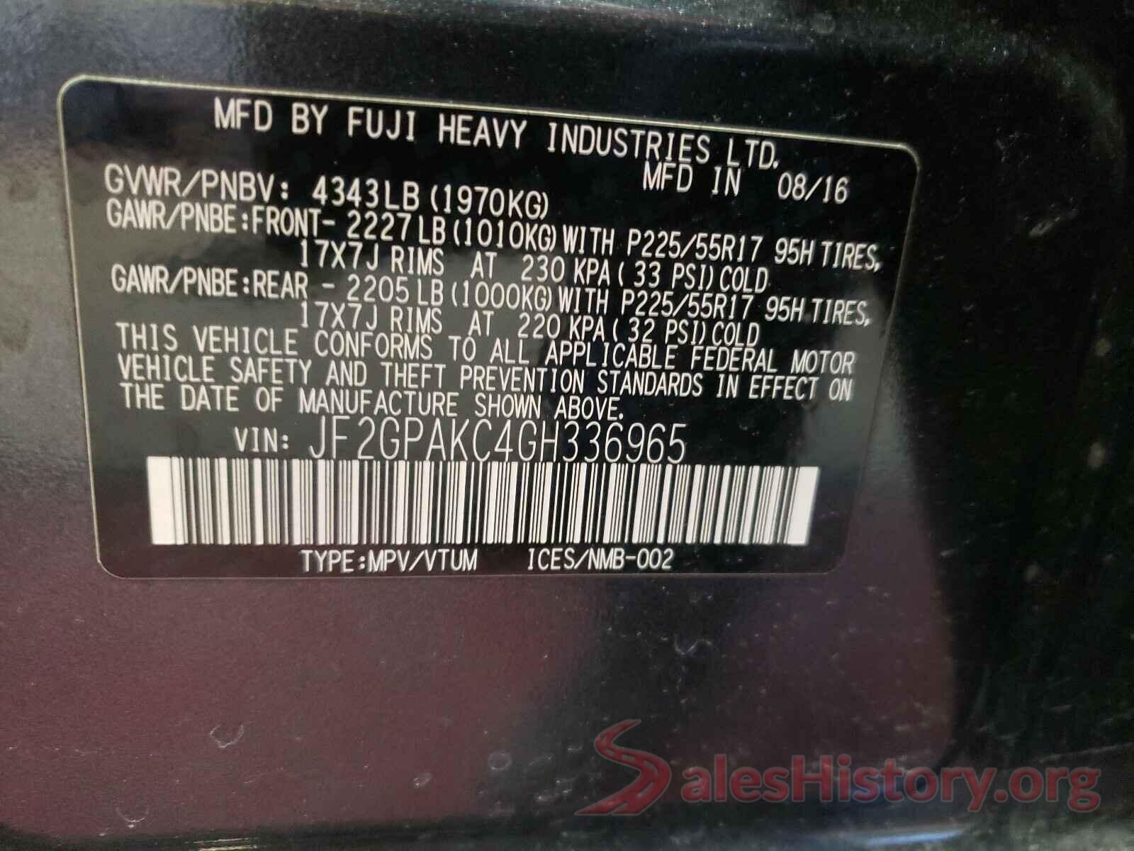 JF2GPAKC4GH336965 2016 SUBARU CROSSTREK