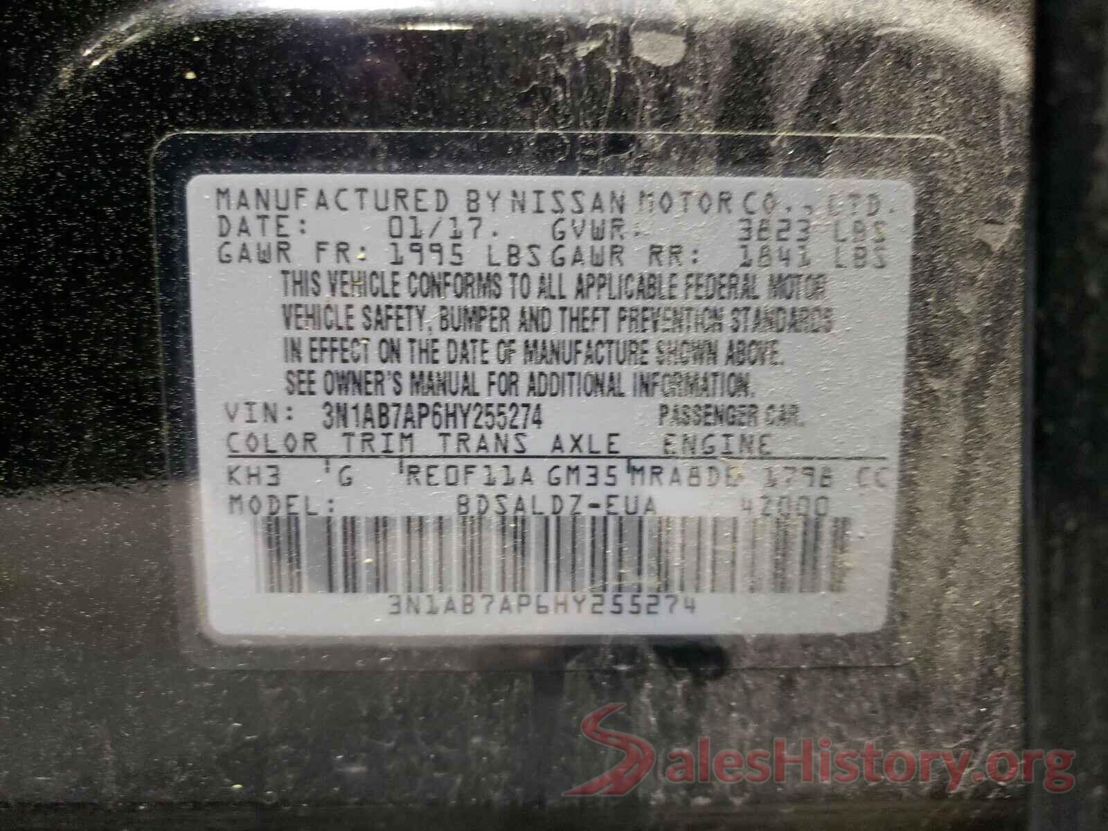 3N1AB7AP6HY255274 2017 NISSAN SENTRA