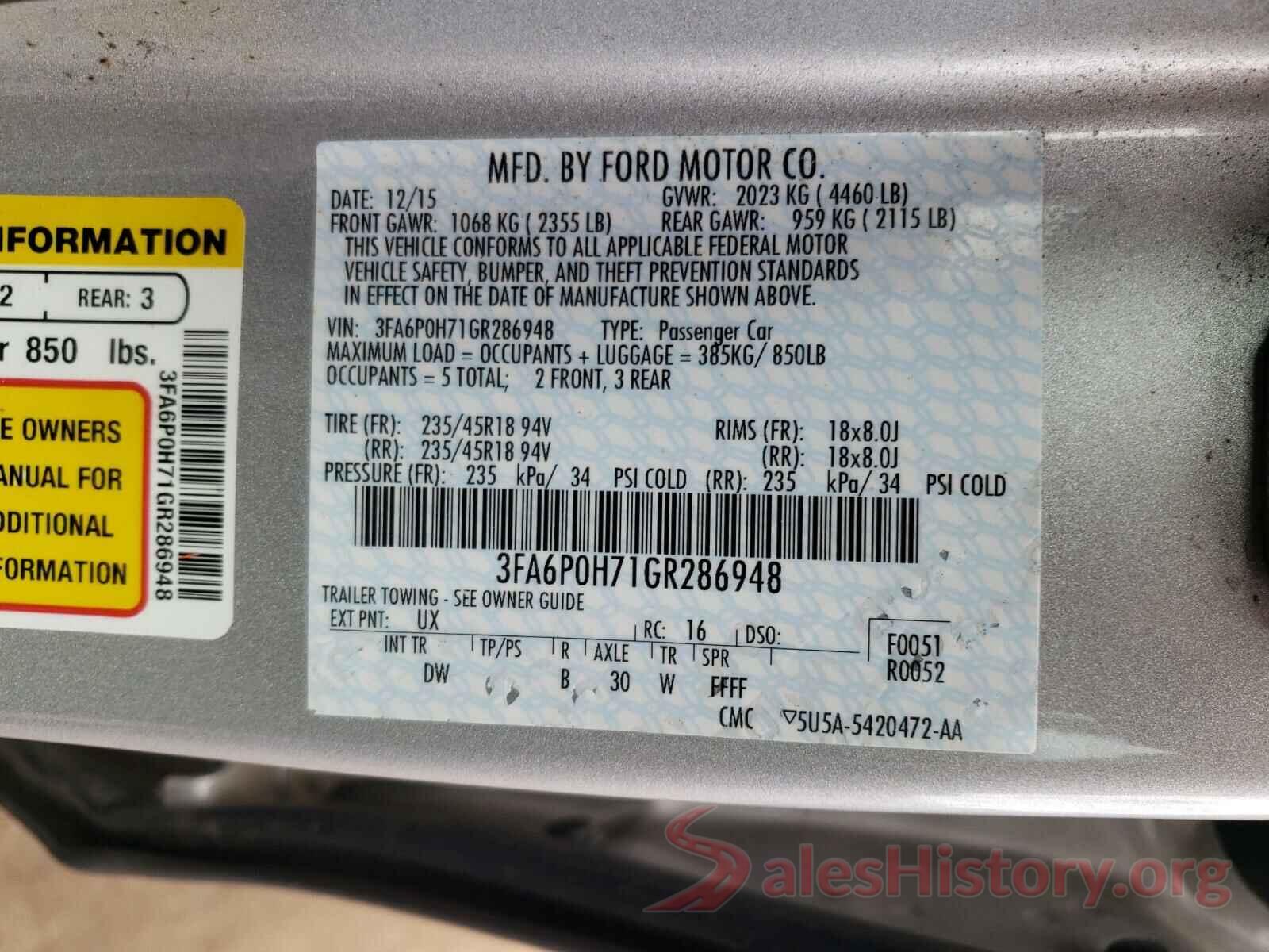 3FA6P0H71GR286948 2016 FORD FUSION