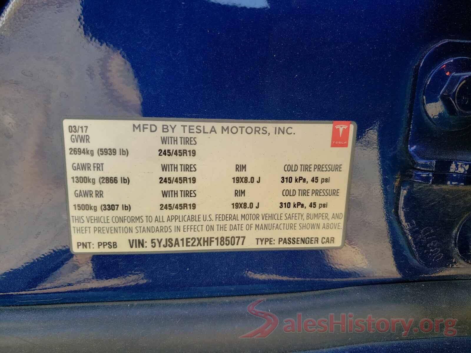 5YJSA1E2XHF185077 2017 TESLA MODEL S