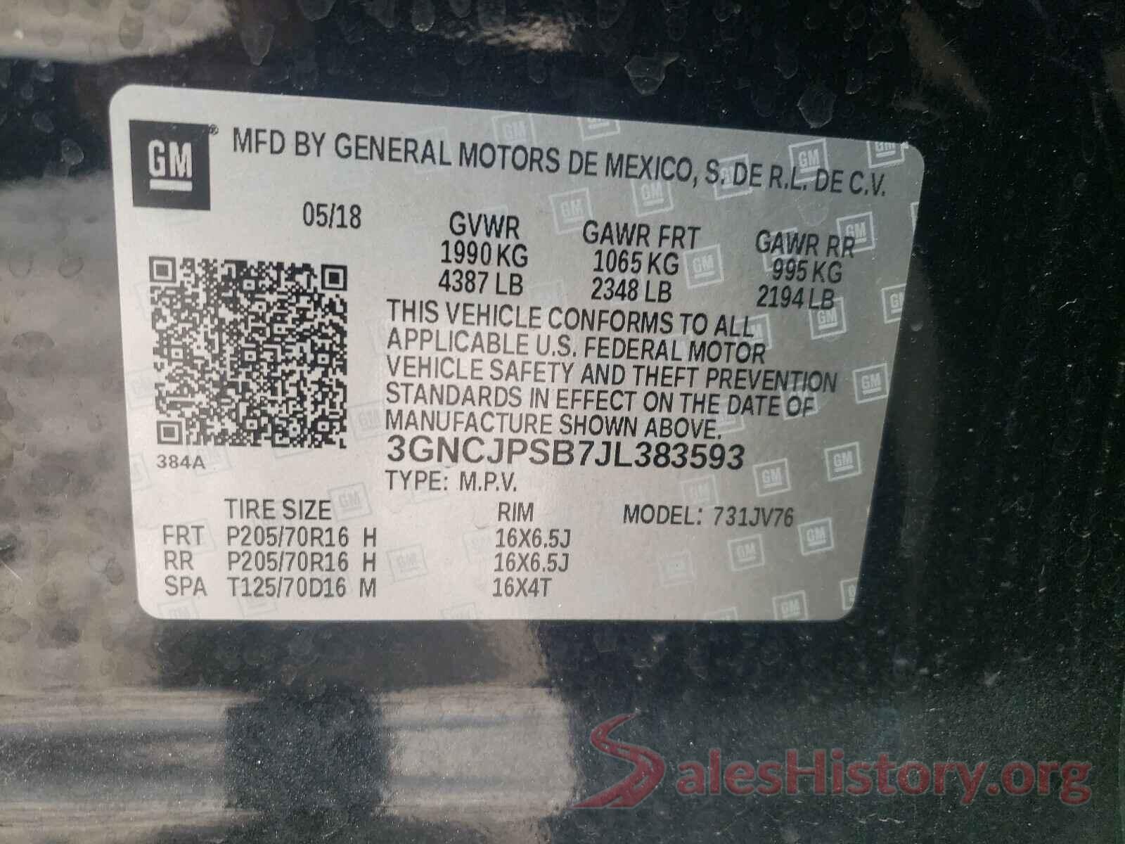 3GNCJPSB7JL383593 2018 CHEVROLET TRAX