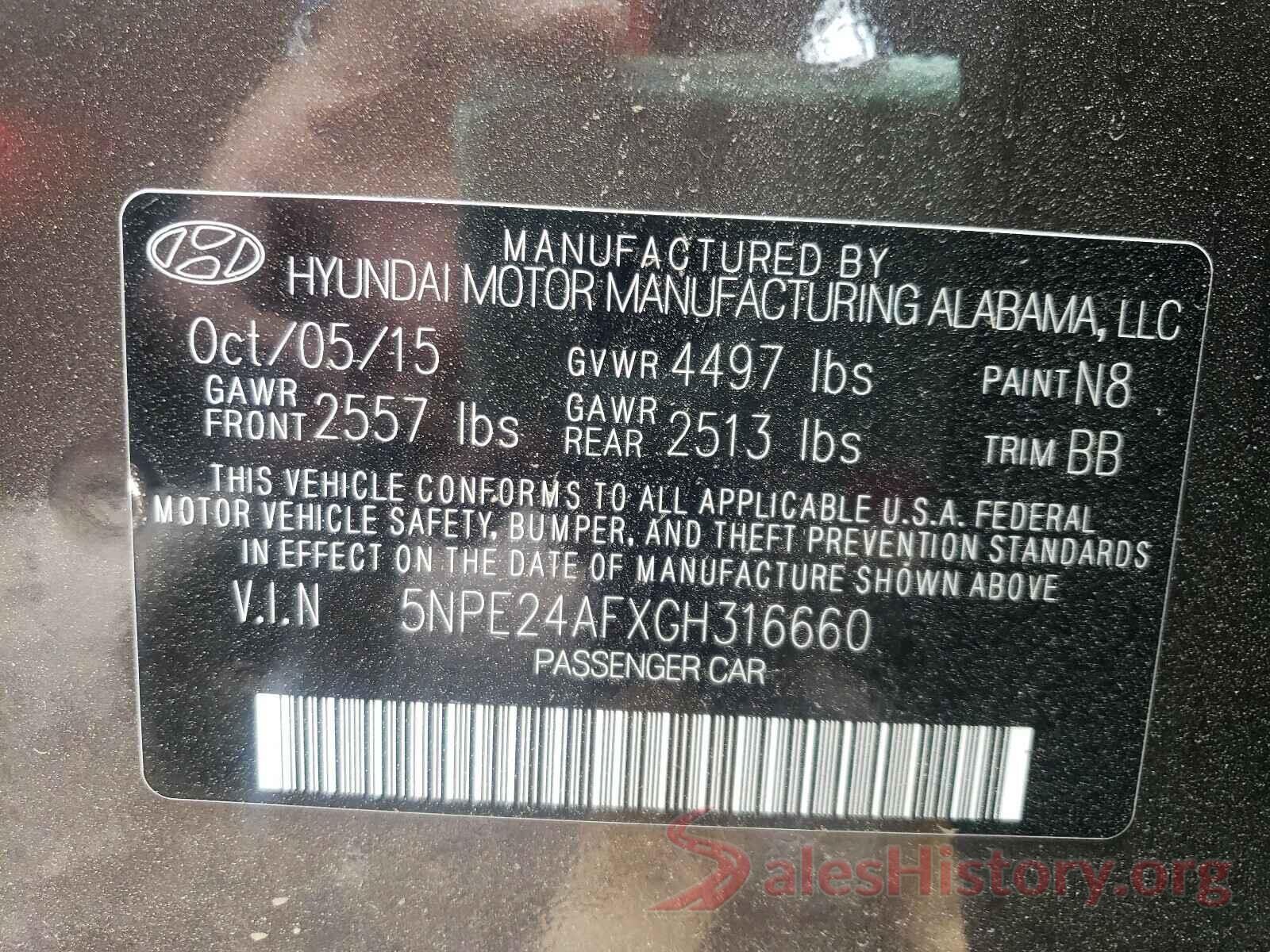 5NPE24AFXGH316660 2016 HYUNDAI SONATA