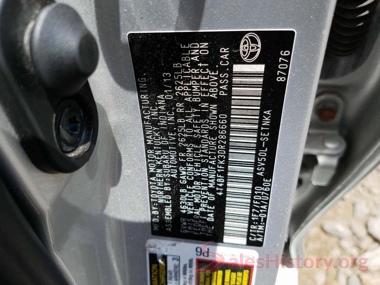 4T4BF1FK3DR286660 2013 TOYOTA CAMRY