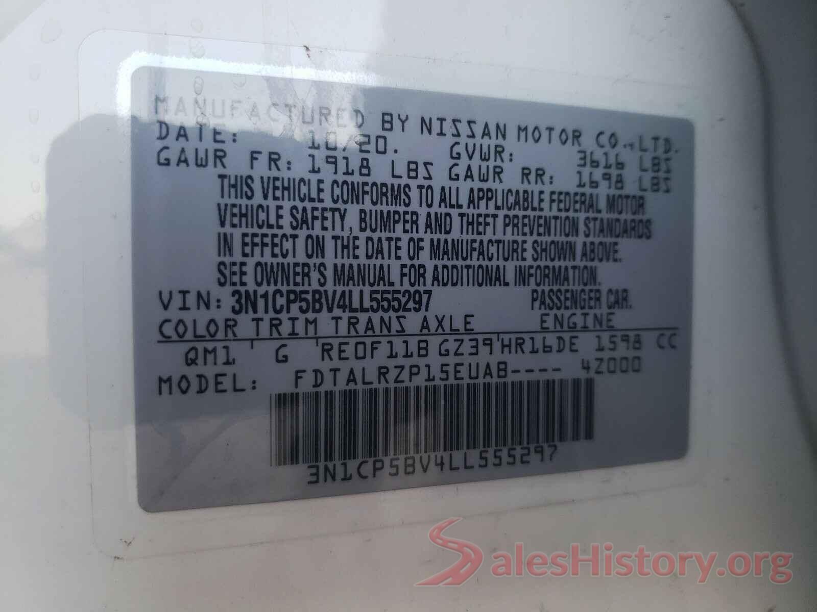 3N1CP5BV4LL555297 2020 NISSAN KICKS