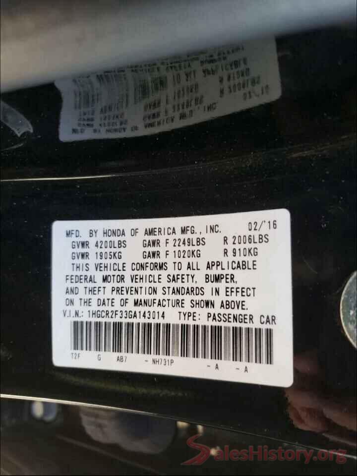 1HGCR2F33GA143014 2016 HONDA ACCORD