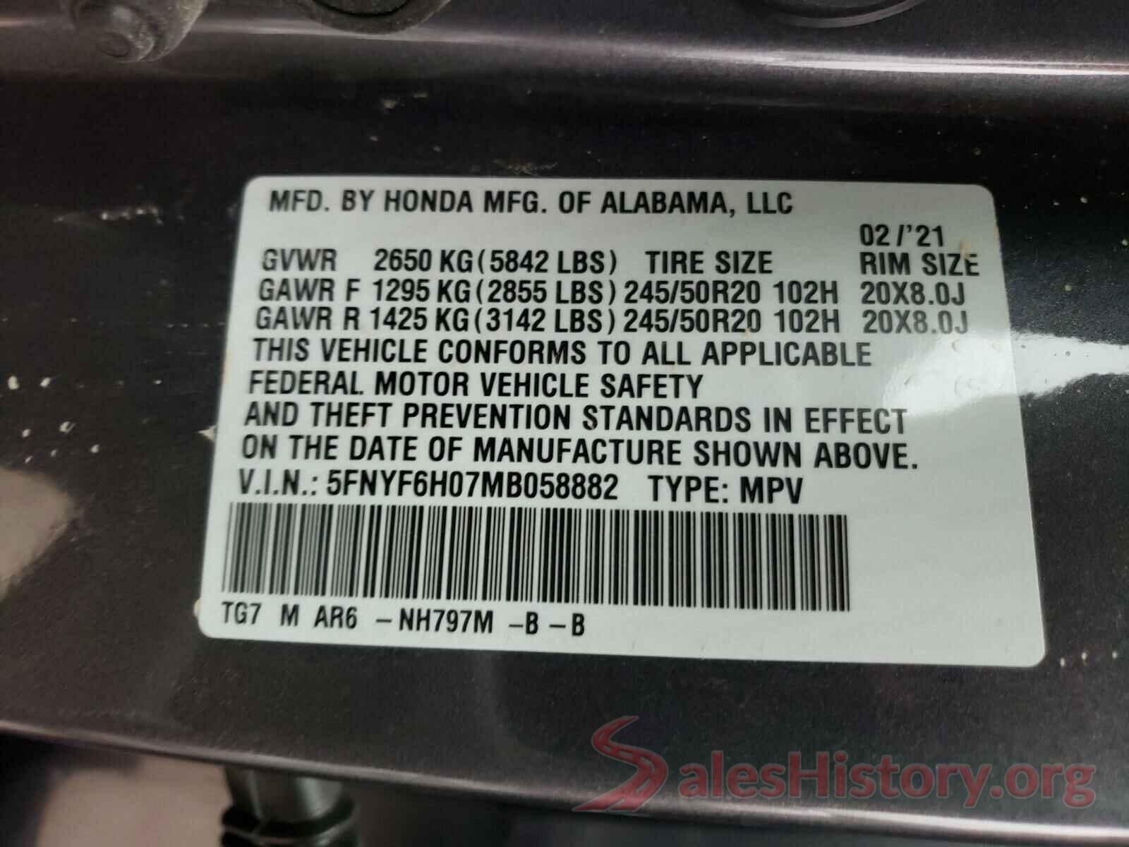 5FNYF6H07MB058882 2021 HONDA PILOT