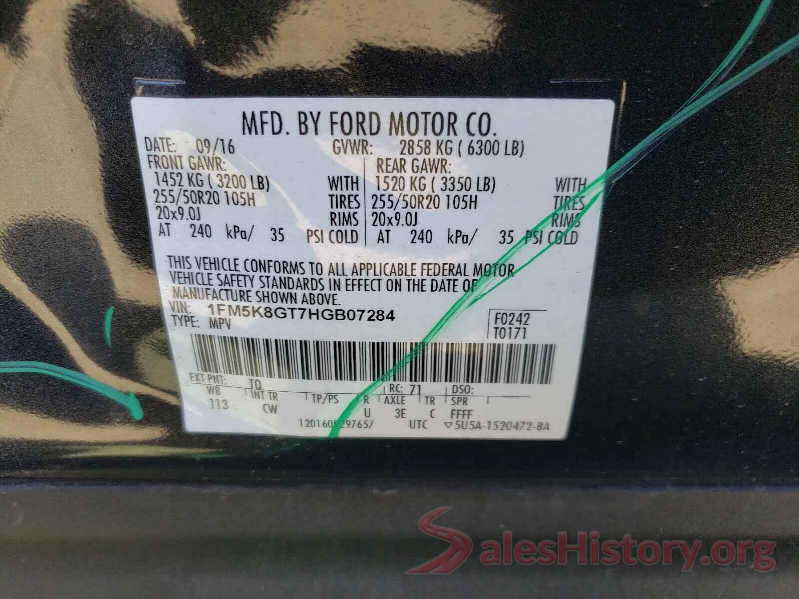 1FM5K8GT7HGB07284 2017 FORD EXPLORER