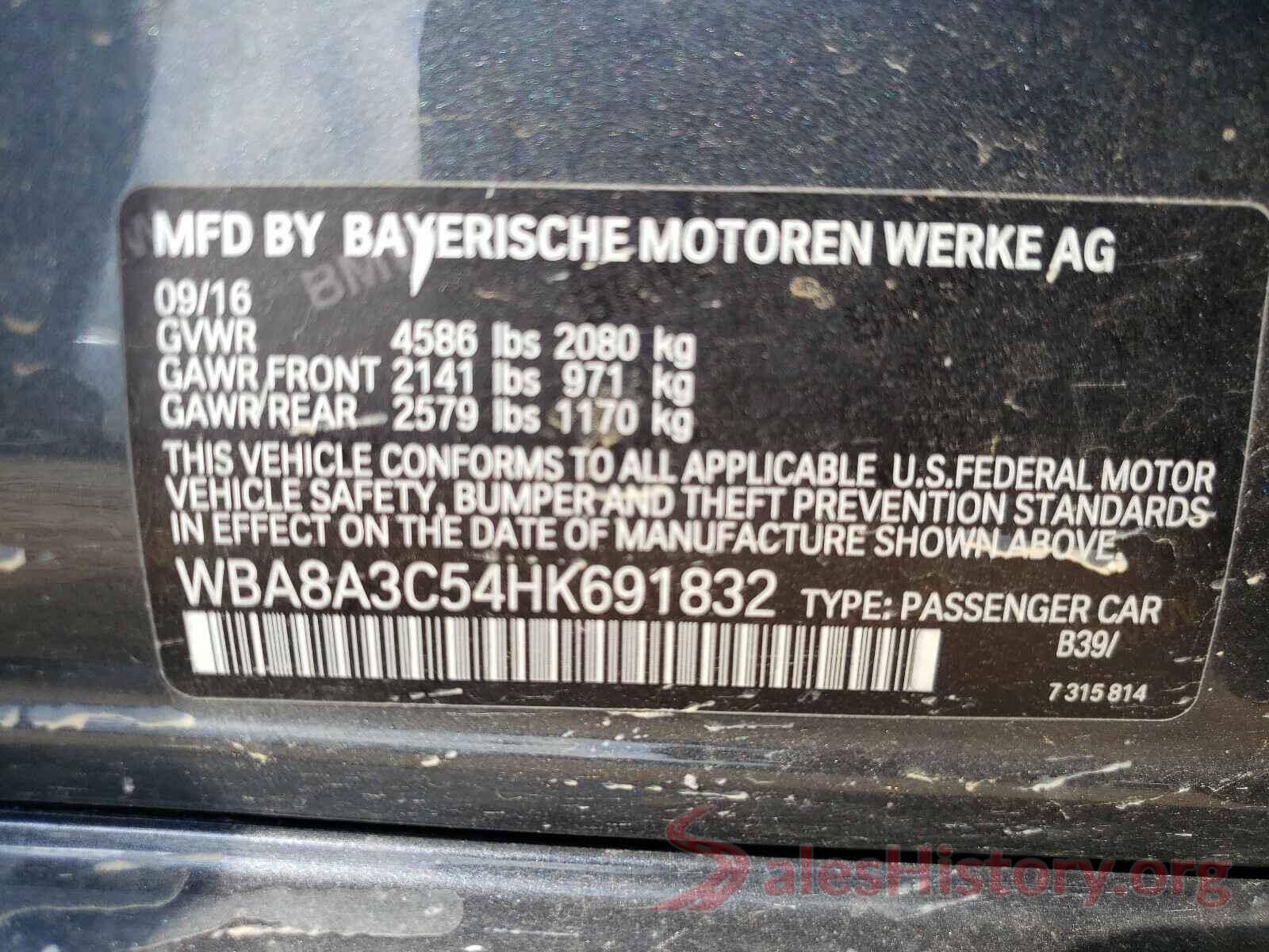 WBA8A3C54HK691832 2017 BMW 3 SERIES