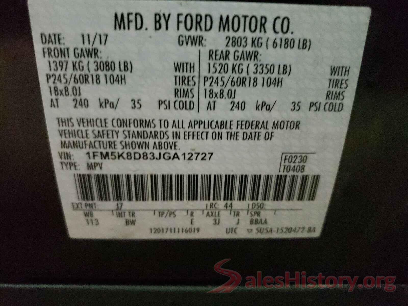 1FM5K8D83JGA12727 2018 FORD EXPLORER