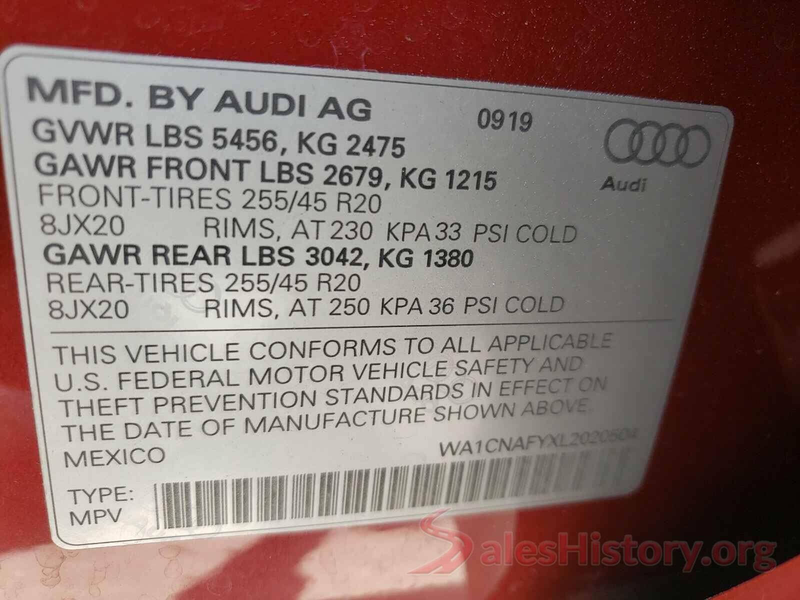 WA1CNAFYXL2020504 2020 AUDI Q5