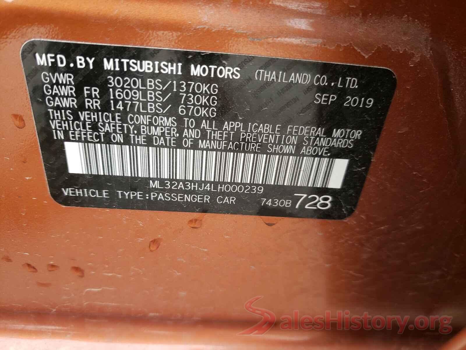 ML32A3HJ4LH000239 2020 MITSUBISHI MIRAGE