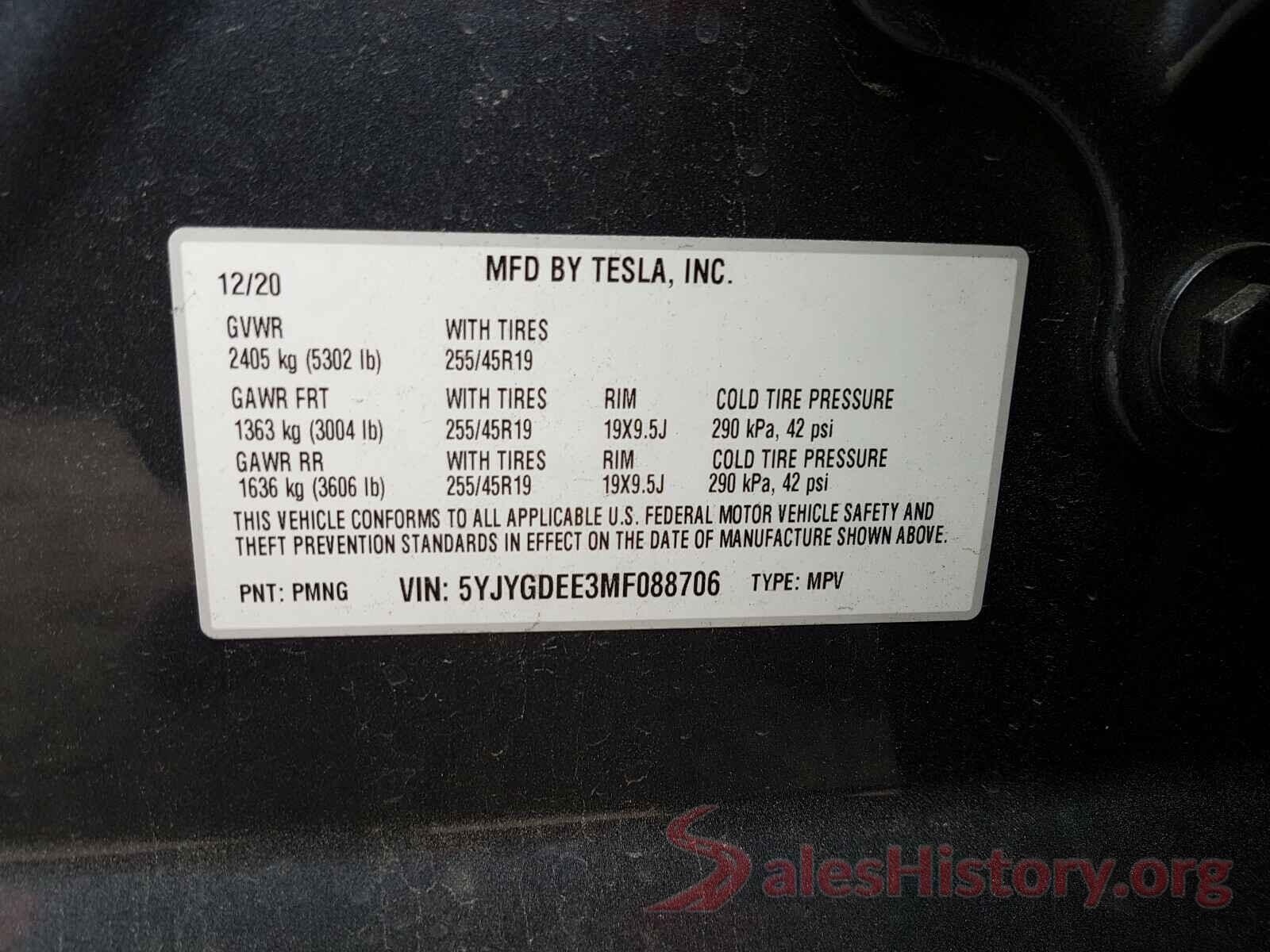 5YJYGDEE3MF088706 2021 TESLA MODEL Y