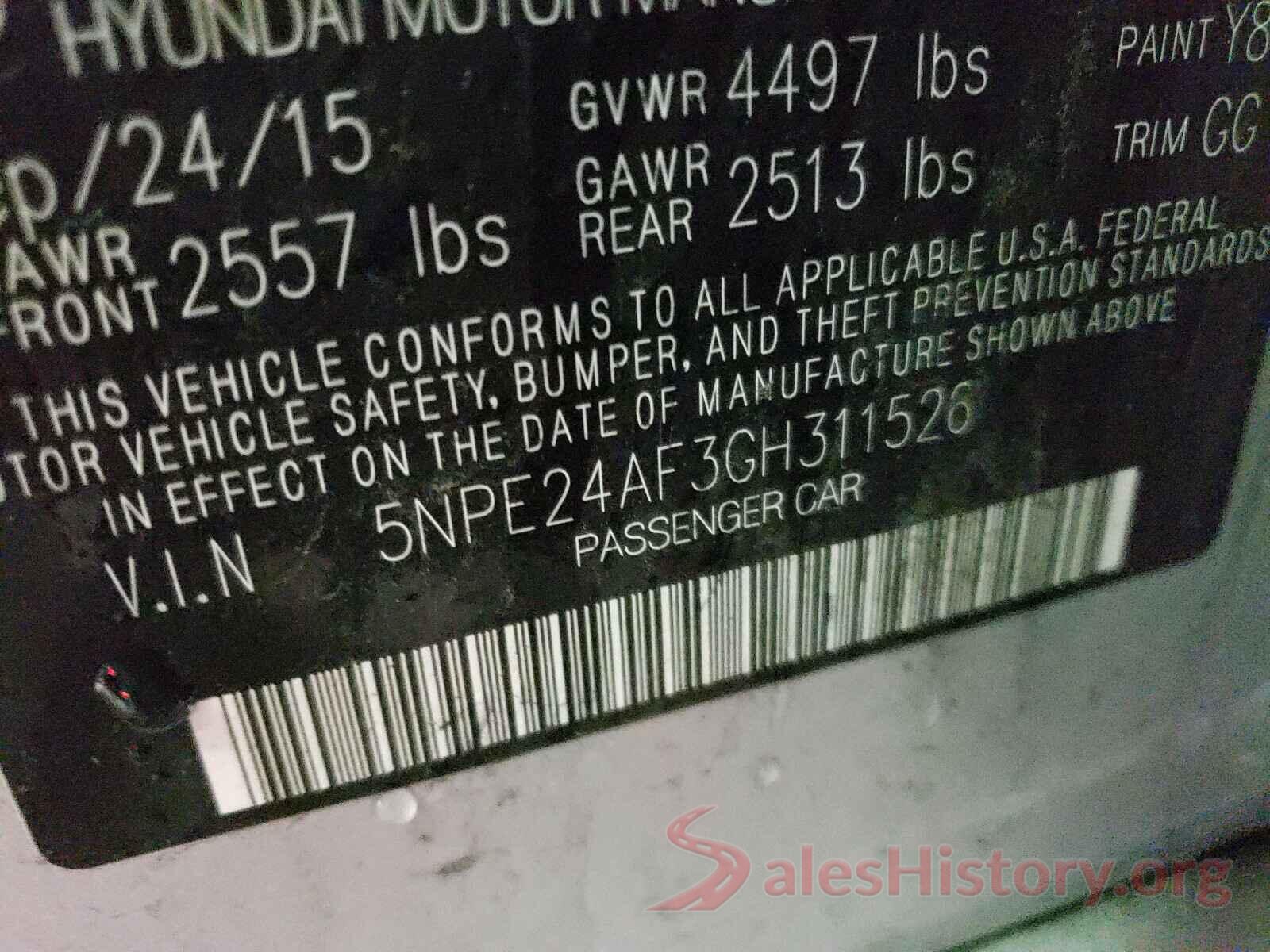 5NPE24AF3GH311526 2016 HYUNDAI SONATA