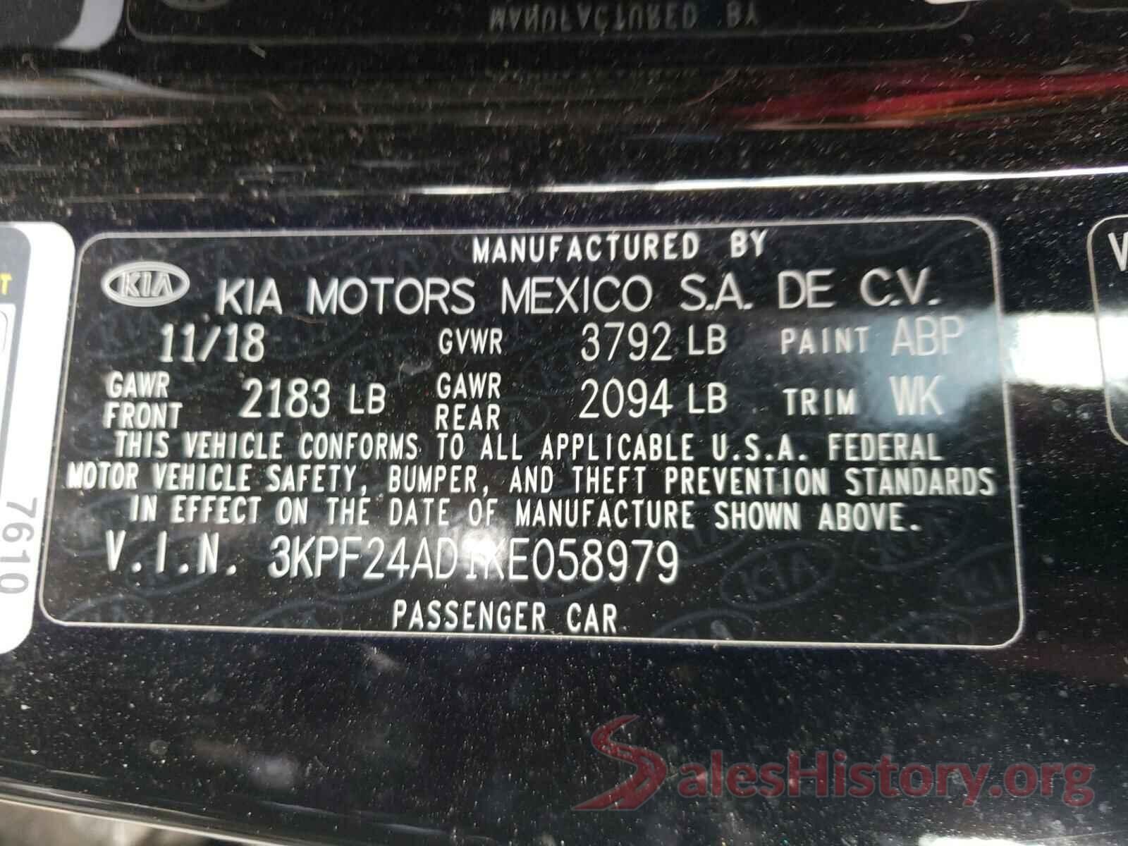 3KPF24AD1KE058979 2019 KIA FORTE