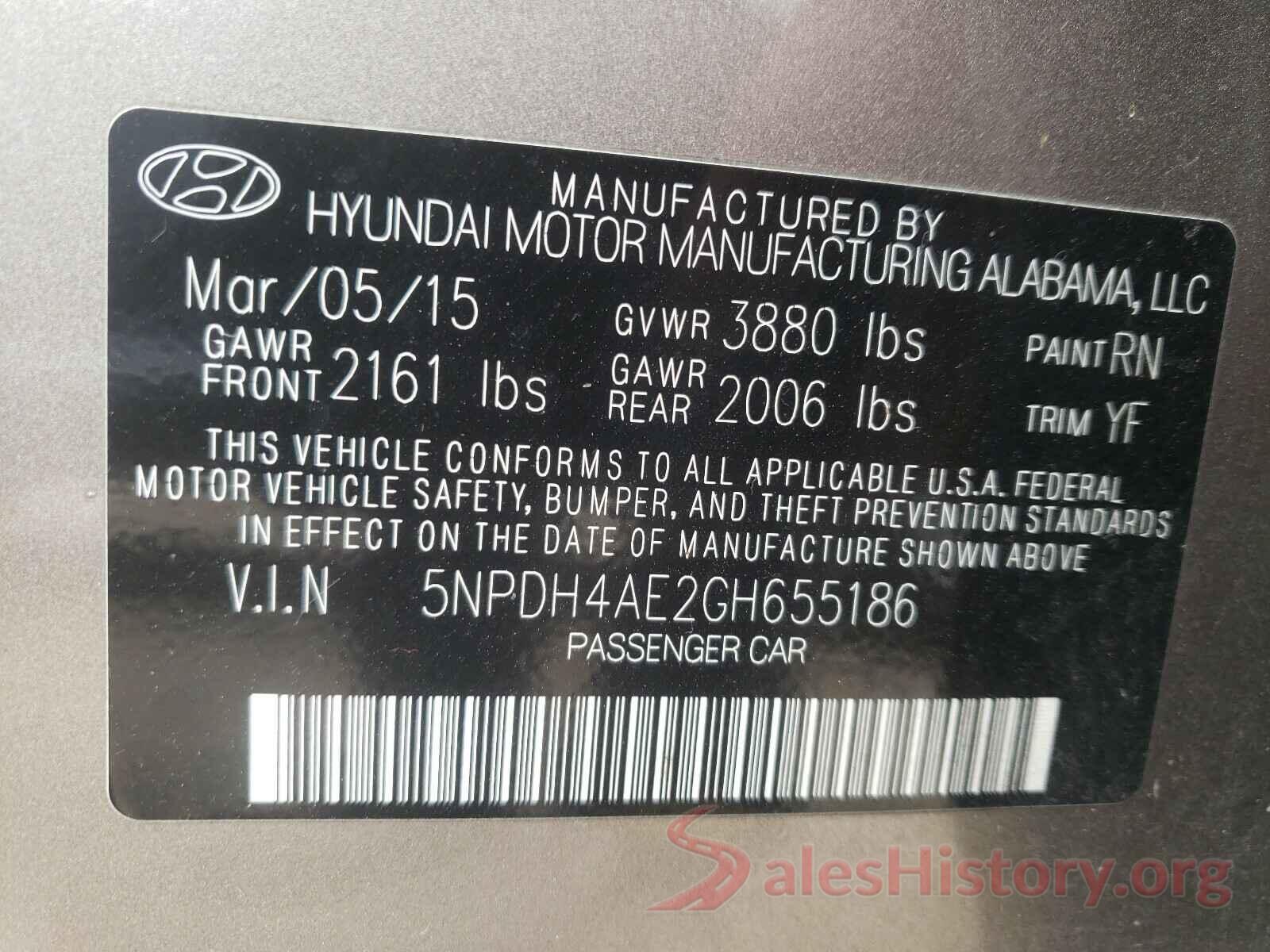 5NPDH4AE2GH655186 2016 HYUNDAI ELANTRA