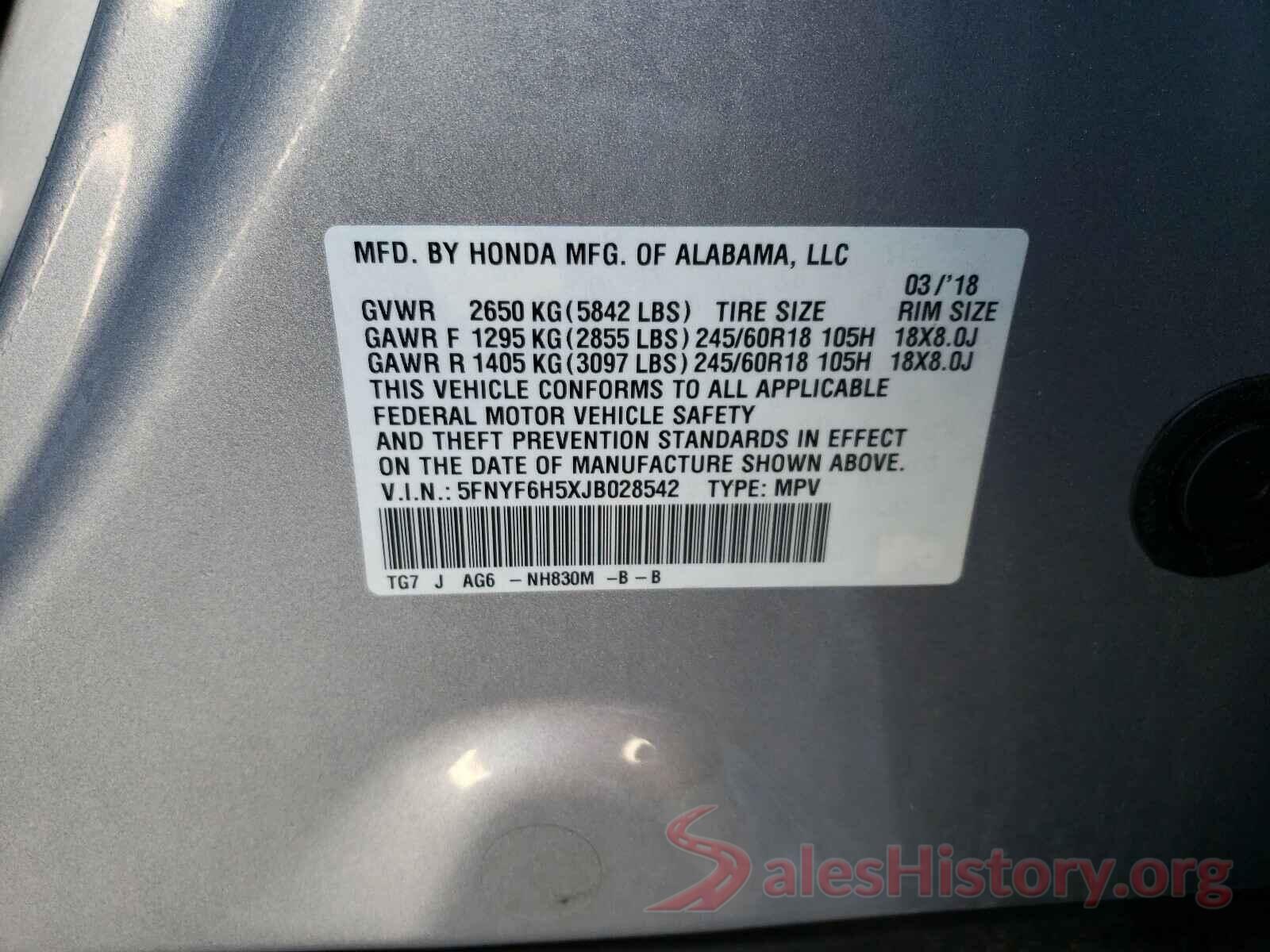 5FNYF6H5XJB028542 2018 HONDA PILOT