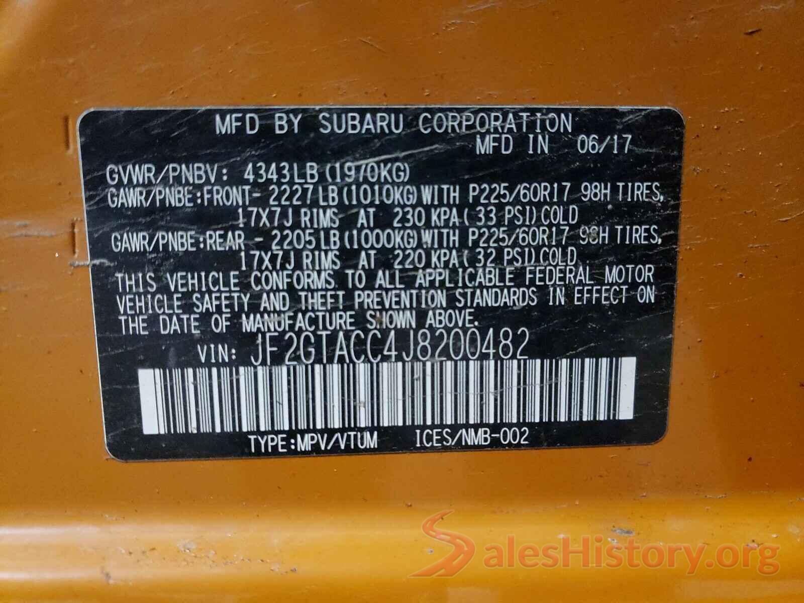 JF2GTACC4J8200482 2018 SUBARU CROSSTREK