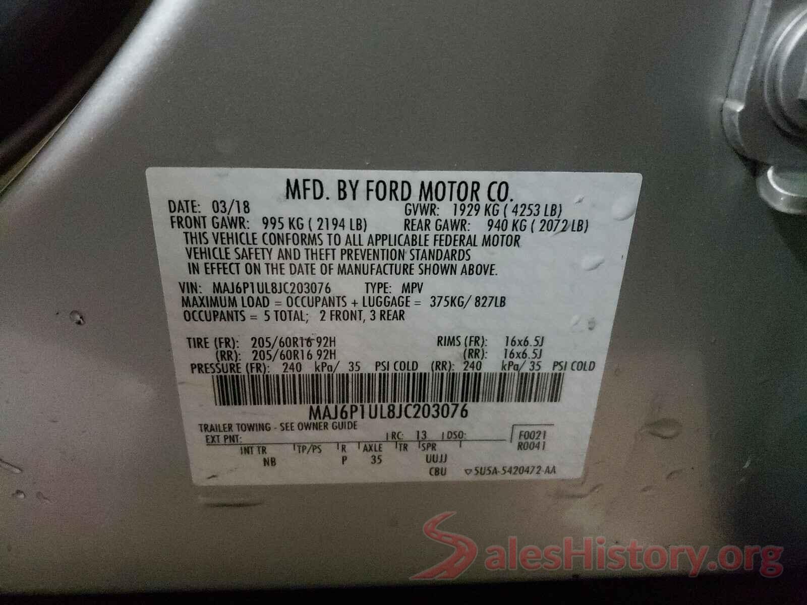 MAJ6P1UL8JC203076 2018 FORD ALL OTHER