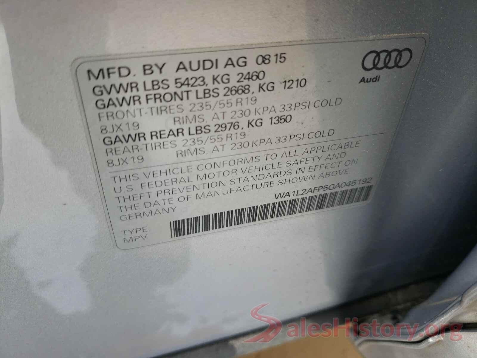 WA1L2AFP5GA045192 2016 AUDI Q5