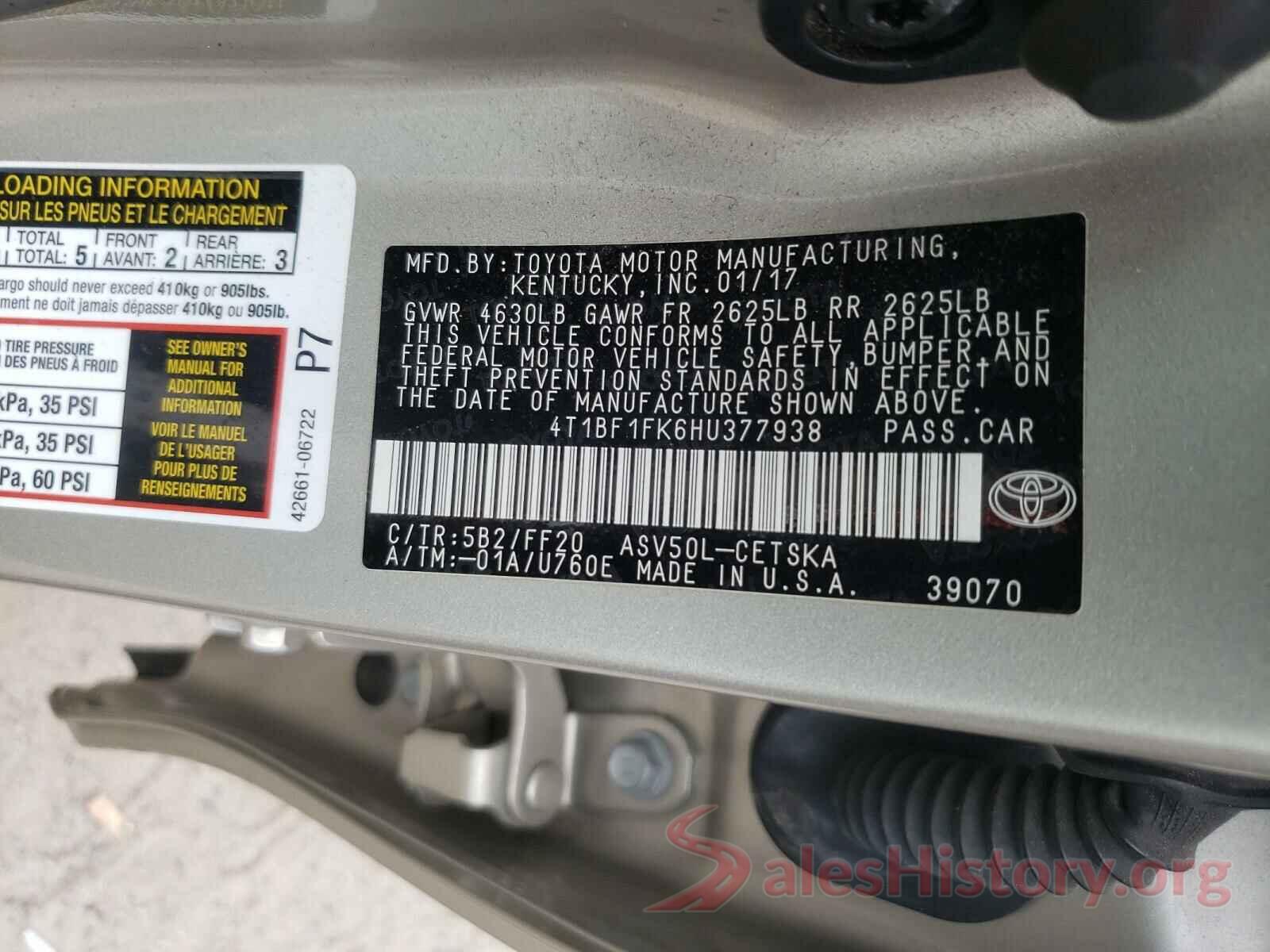 4T1BF1FK6HU377938 2017 TOYOTA CAMRY