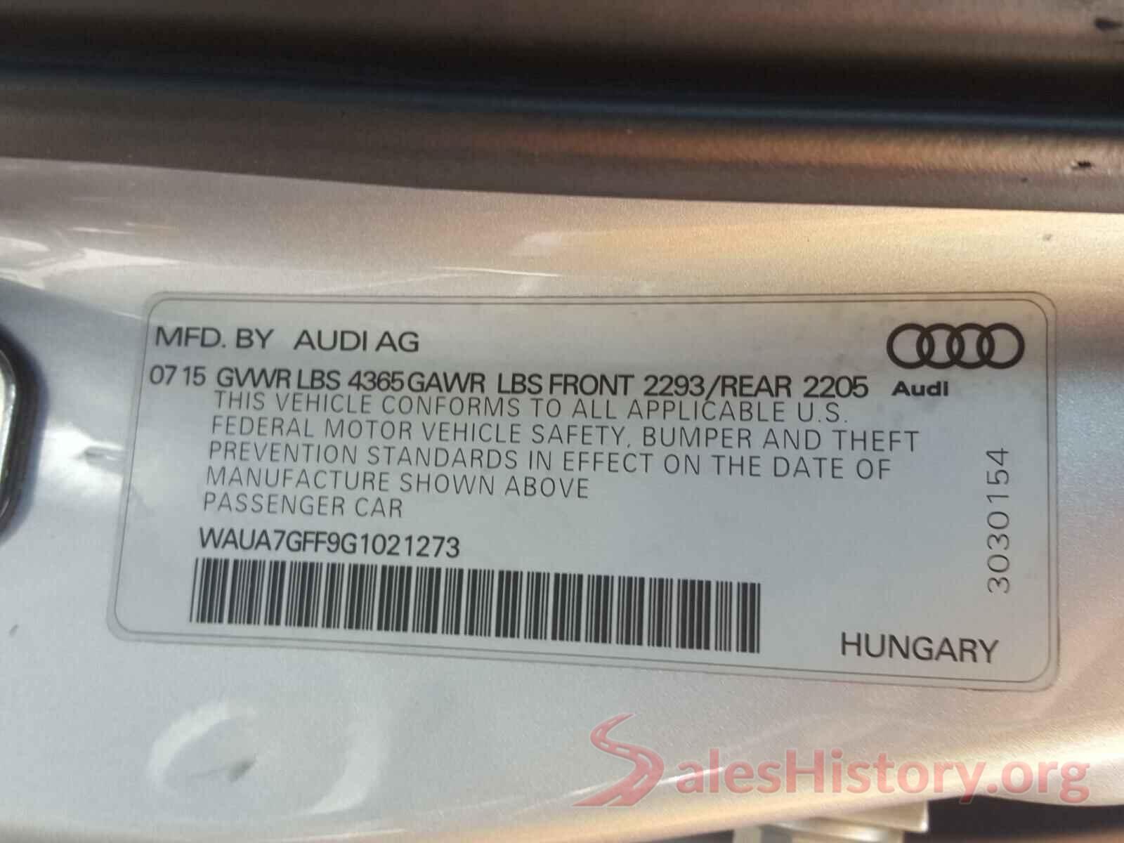 WAUA7GFF9G1021273 2016 AUDI A3