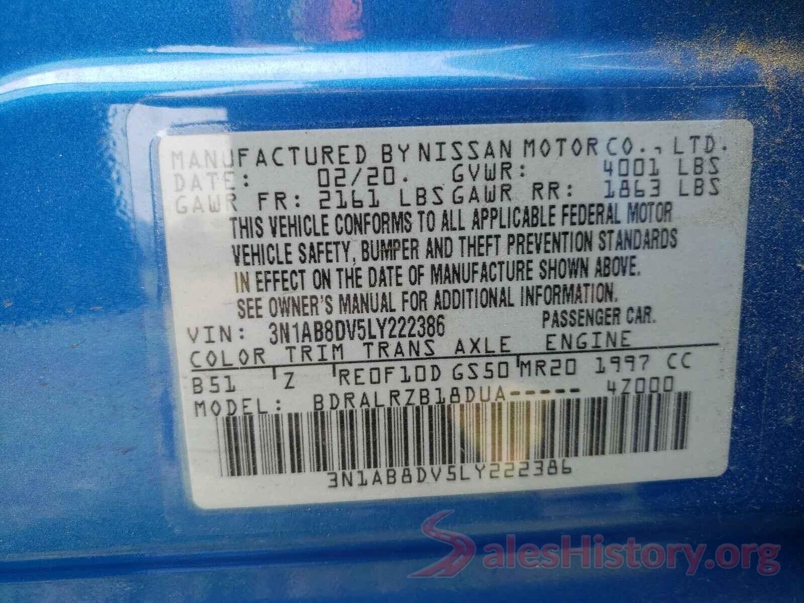 3N1AB8DV5LY222386 2020 NISSAN SENTRA