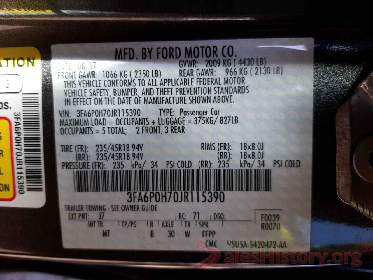 3FA6P0H70JR115390 2018 FORD FUSION